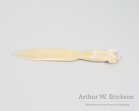 Inuit Carved Walrus Ivory Letter Opener with Seal Handle