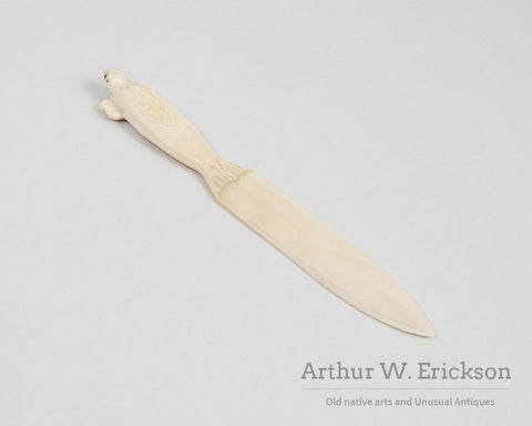 Inuit Carved Walrus Ivory Letter Opener with Seal Handle