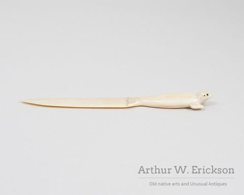 Inuit Carved Walrus Ivory Letter Opener with Seal Handle