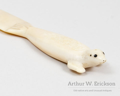 Inuit Carved Walrus Ivory Letter Opener with Seal Handle