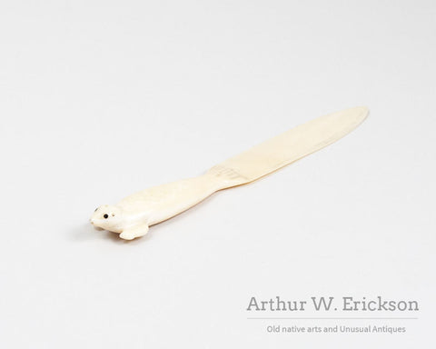 Inuit Carved Walrus Ivory Letter Opener with Seal Handle