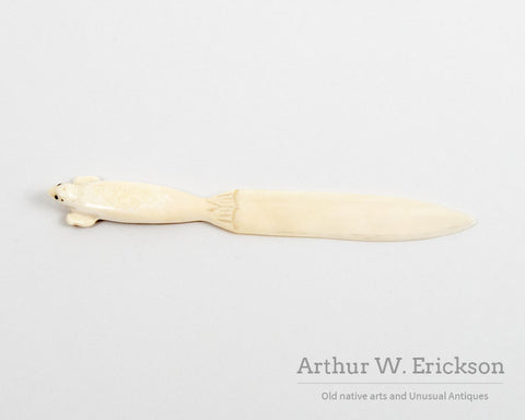 Inuit Carved Walrus Ivory Letter Opener with Seal Handle
