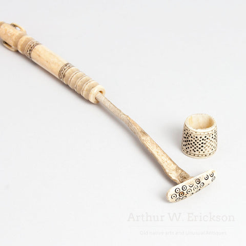 Outstanding Inuit Walrus Ivory Sewing Kit
