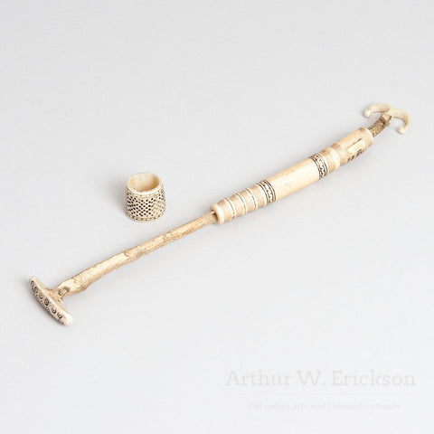 Outstanding Inuit Walrus Ivory Sewing Kit