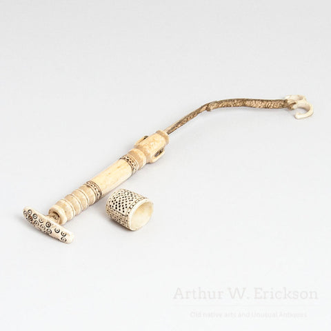 Outstanding Inuit Walrus Ivory Sewing Kit