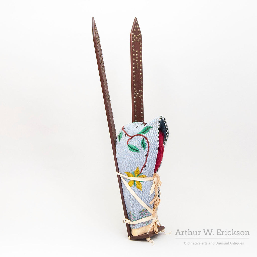 Modern Miniature Plains Style Beaded Cradle with Boards