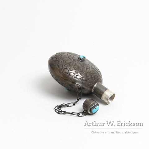 Navajo Silver Tobacco Canteen with Turquoise