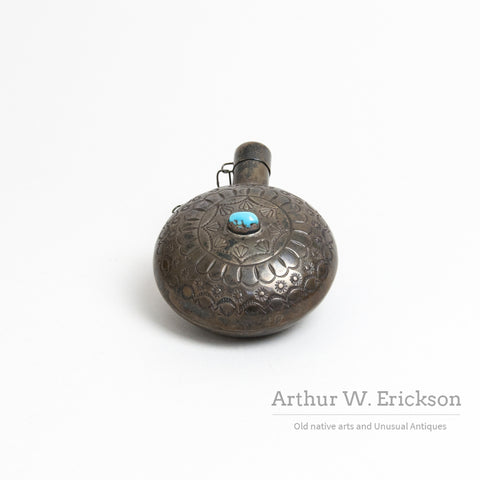 Navajo Silver Tobacco Canteen with Turquoise