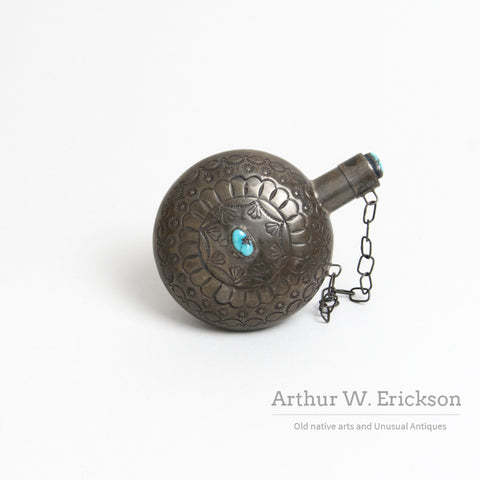 Navajo Silver Tobacco Canteen with Turquoise