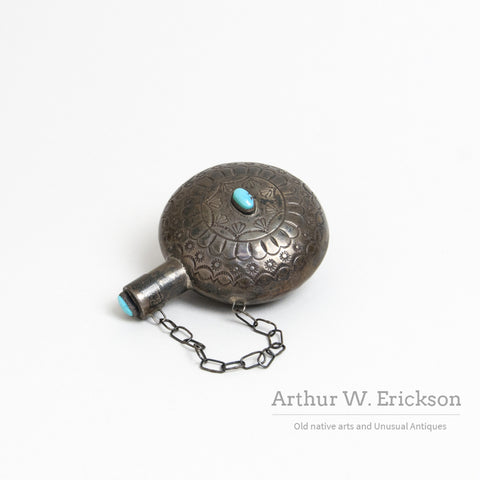 Navajo Silver Tobacco Canteen with Turquoise