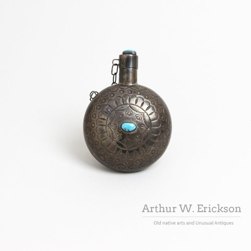 Navajo Silver Tobacco Canteen with Turquoise