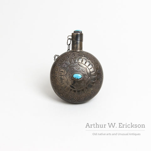 Navajo Silver Tobacco Canteen with Turquoise