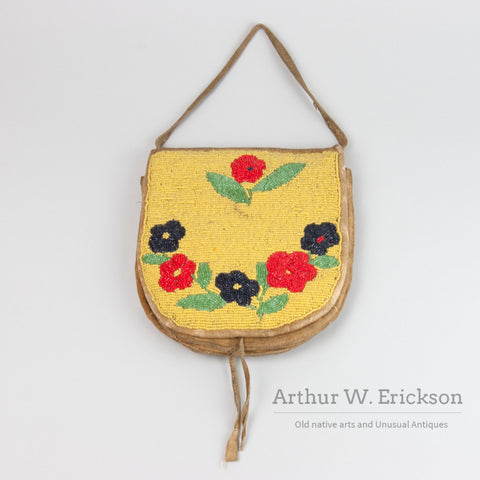 Plateau Double Sided Beaded Bag with Indian in Feather Headdress