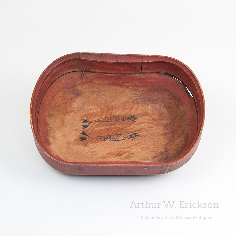 Large Eskimo Bentwood Bowl with Figural Images in the Bottom