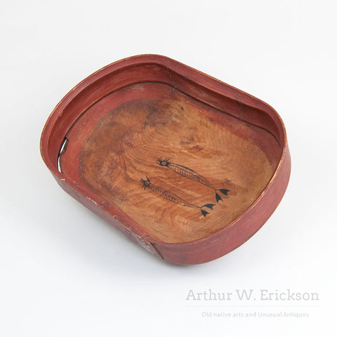 Large Eskimo Bentwood Bowl with Figural Images in the Bottom