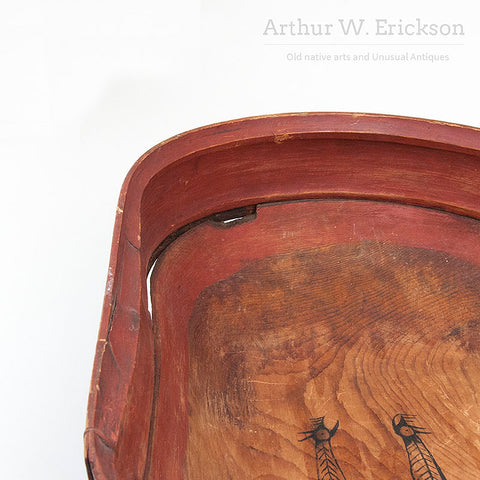 Large Eskimo Bentwood Bowl with Figural Images in the Bottom