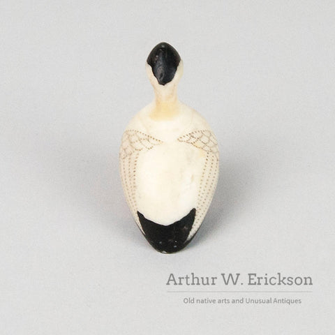 Inuit carved & Scrimshawed Walrus Ivory Duck