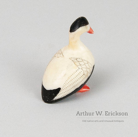 Inuit carved & Scrimshawed Walrus Ivory Duck