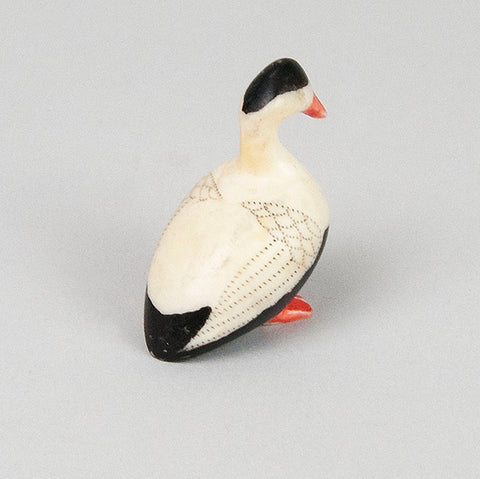 Inuit carved & Scrimshawed Walrus Ivory Duck