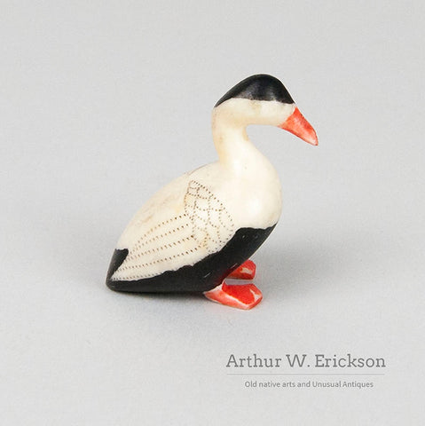 Inuit carved & Scrimshawed Walrus Ivory Duck