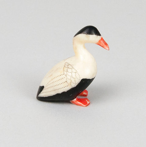 Inuit carved & Scrimshawed Walrus Ivory Duck