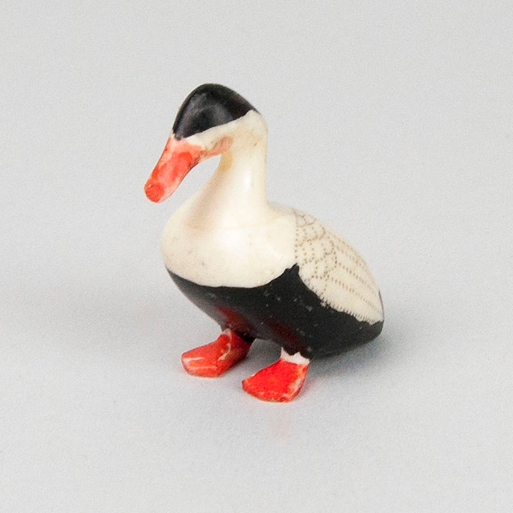 Inuit carved & Scrimshawed Walrus Ivory Duck