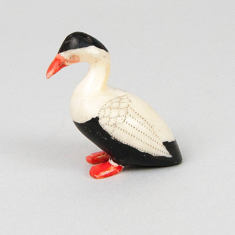 Inuit carved & Scrimshawed Walrus Ivory Duck