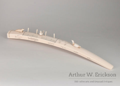 Large 1950's Inuit Walrus Ivory Cribbage board