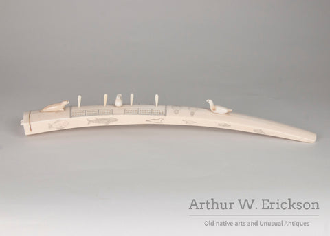 Large 1950's Inuit Walrus Ivory Cribbage board