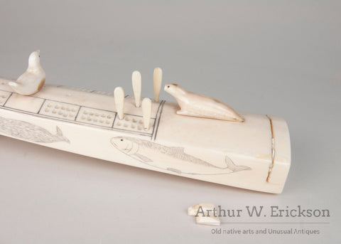 Large 1950's Inuit Walrus Ivory Cribbage board