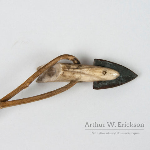 Small Inuit Ivory Toggle Harpoon  Head with Metal Point on Leather cord