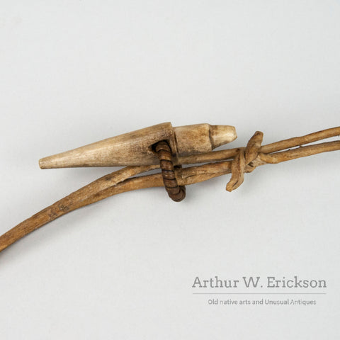 Small Inuit Ivory Toggle Harpoon  Head with Metal Point on Leather cord