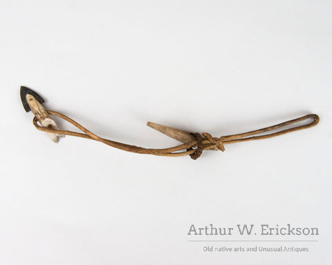 Small Inuit Ivory Toggle Harpoon  Head with Metal Point on Leather cord
