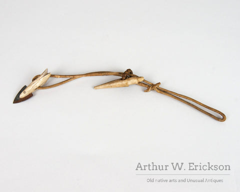 Small Inuit Ivory Toggle Harpoon  Head with Metal Point on Leather cord