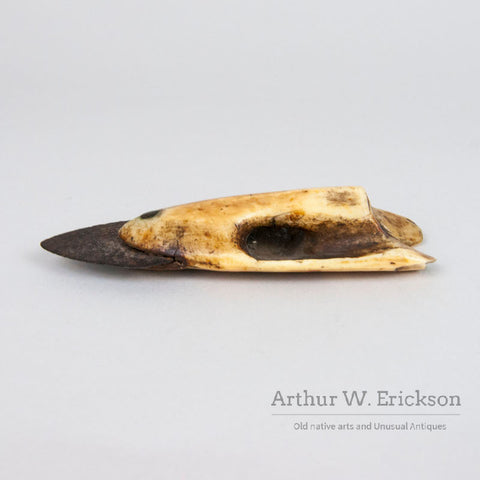 Inuit 19th C. Large Ivory Harpoon Point With an Iron Blade