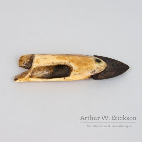 Inuit 19th C. Large Ivory Harpoon Point With an Iron Blade