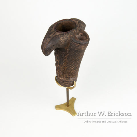 Large Cameroon Figural Ceramic Tobacco Pipe