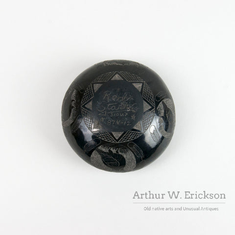 Fine Black Pueblo Pottery Bowl by Elmer Red Star (1937-2018)