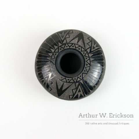 Fine Black Pueblo Pottery Bowl by Elmer Red Star (1937-2018)