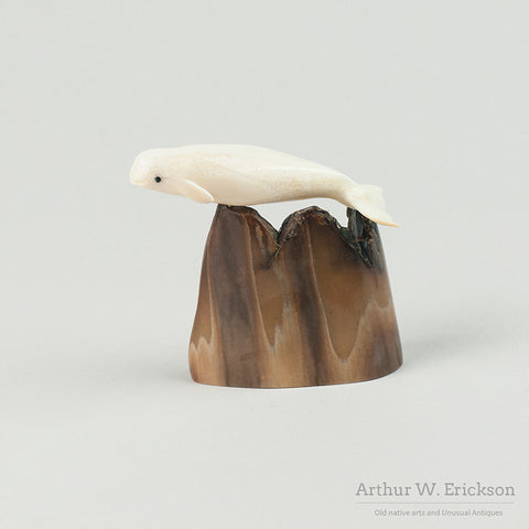 Brian Kulik Ivory Carving of Bowhead Whale on Mount