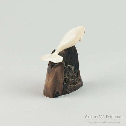 Brian Kulik Ivory Carving of Bowhead Whale on Mount