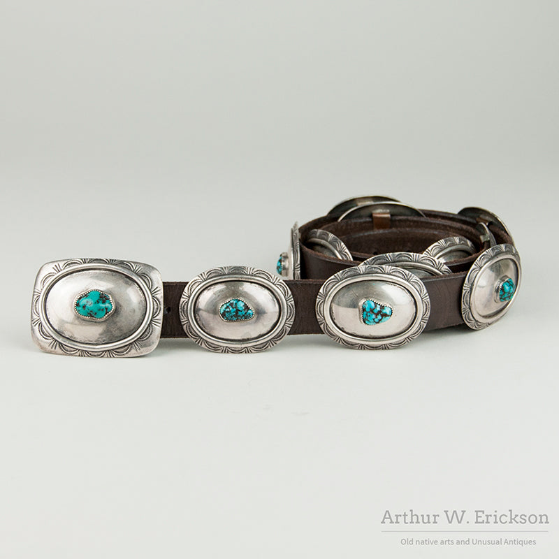 Frank Patania Sterling Silver Concho Belt with Turquoise