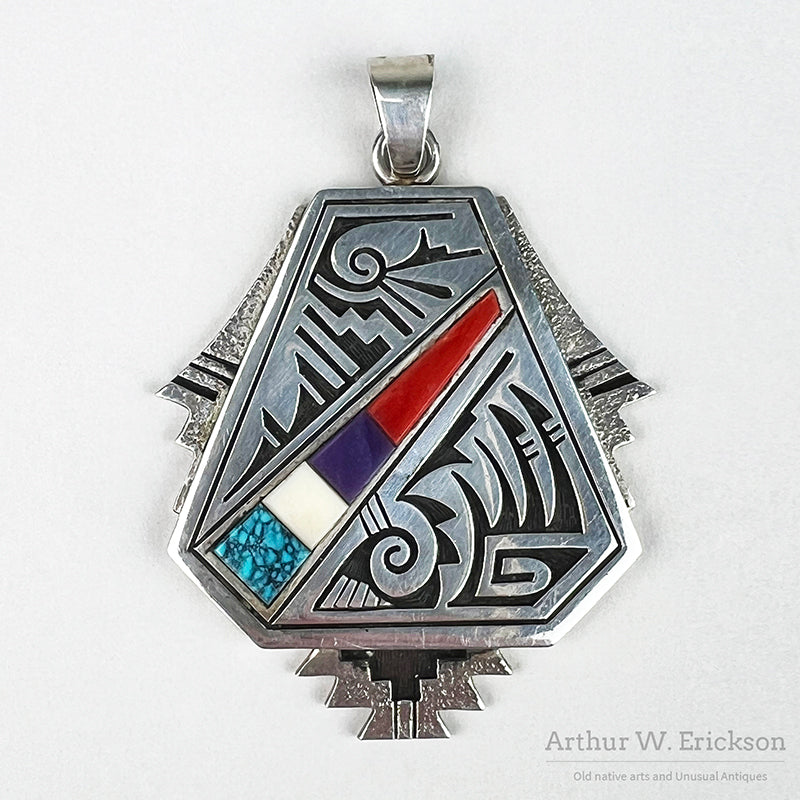 Stunning Sterling Silver and Inlay Pendant by Roy Talahaftewa