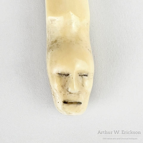 Carved Janus Faced Inuit Walrus Ivory handle