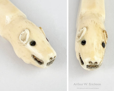 Carved Janus Faced Inuit Walrus Ivory handle