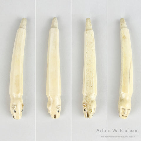 Carved Janus Faced Inuit Walrus Ivory handle