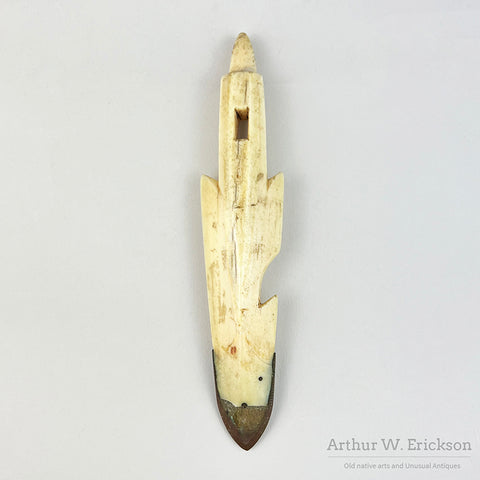 Large Inuit Ivory Harpoon Head with Copper Blade