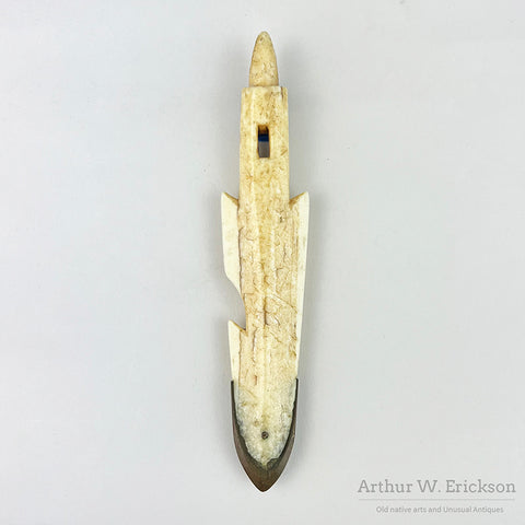 Large Inuit Ivory Harpoon Head with Copper Blade