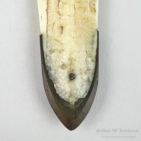 Large Inuit Ivory Harpoon Head with Copper Blade