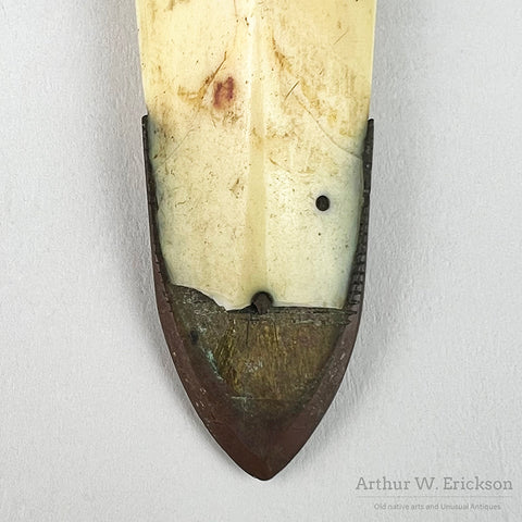 Large Inuit Ivory Harpoon Head with Copper Blade